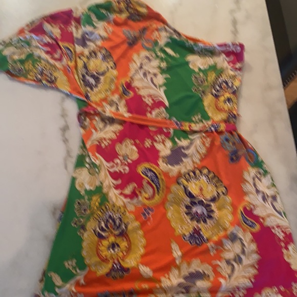NWT- Small-One Shoulder, colorful, polyester dress - Picture 3 of 3